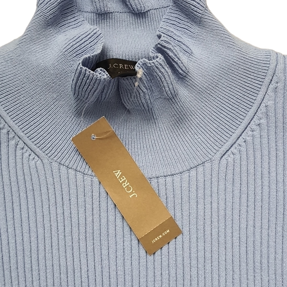 J. Crew Supersculpt Ribbed Midi Dress Long Sleeve Ruffle Trim Blue Size XL - Picture 2 of 16